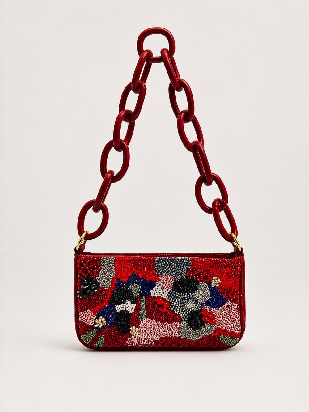 Ruby Glamour Beaded Chain Shoulder Bag